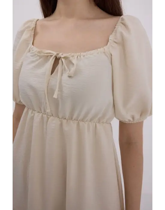 Bej Kloş Keten Elbise 2351