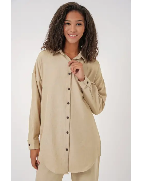 Zarif Oversize Keten Alt Üst Takım