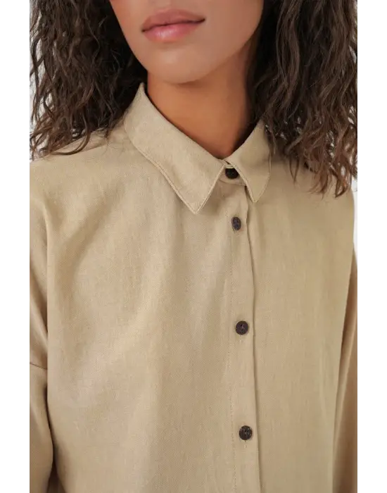 Bej Oversize Keten Alt Üst Takım 6622