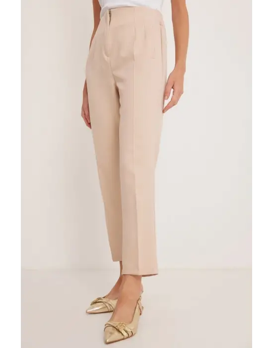 Bej Yüksek Bel Kumaş Pantolon 6650