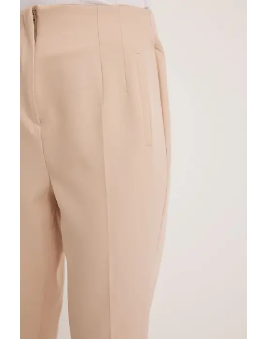 Bej Yüksek Bel Kumaş Pantolon 6650