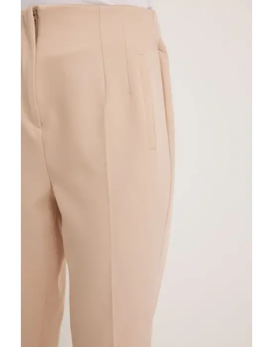 Bej Yüksek Bel Kumaş Pantolon 6650