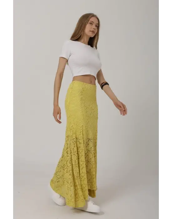 Omarı Sarı Dantel Etek - Bel Lastikli ve Şık Tasarım