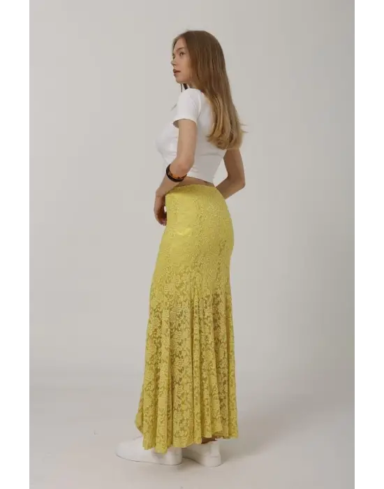 Omarı Sarı Dantel Etek - Bel Lastikli ve Şık Tasarım