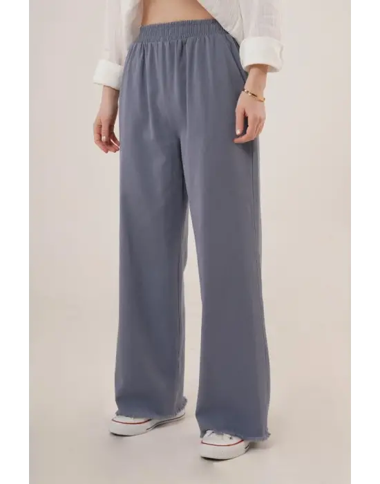 Bel Lastikli Paça Detaylı Cepli İndigo Pantolon