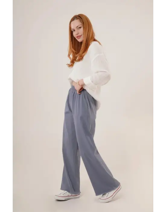 Bel Lastikli Paça Detaylı Cepli İndigo Pantolon