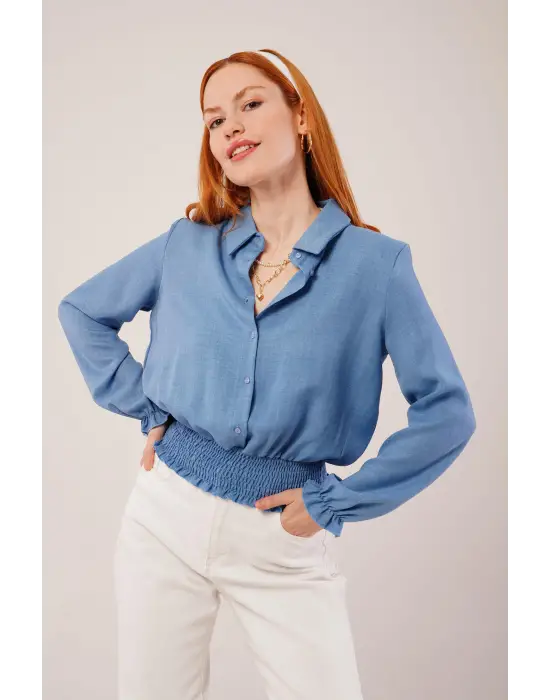 Bel Ve Bilek Lastikli Mavi Bluz