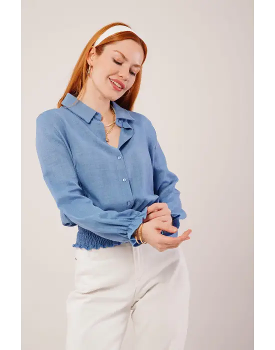 Bel Ve Bilek Lastikli Mavi Bluz