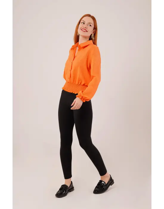 Bel Ve Bilek Lastikli Turuncu Bluz