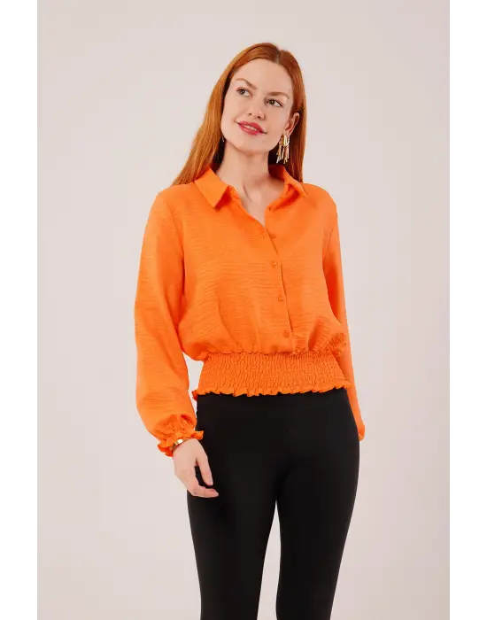 Bel Ve Bilek Lastikli Turuncu Bluz
