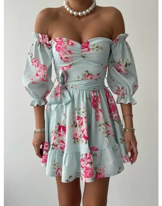 Omarı Seksi Belden Bağlamalı Mini Elbise