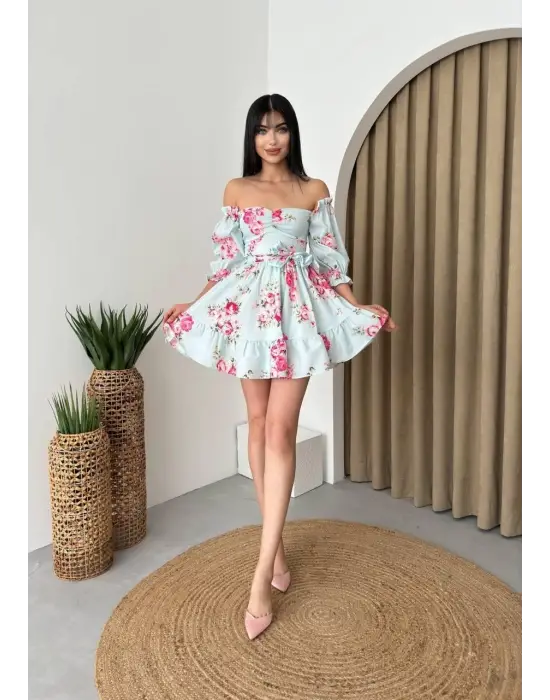 Omarı Seksi Belden Bağlamalı Mini Elbise