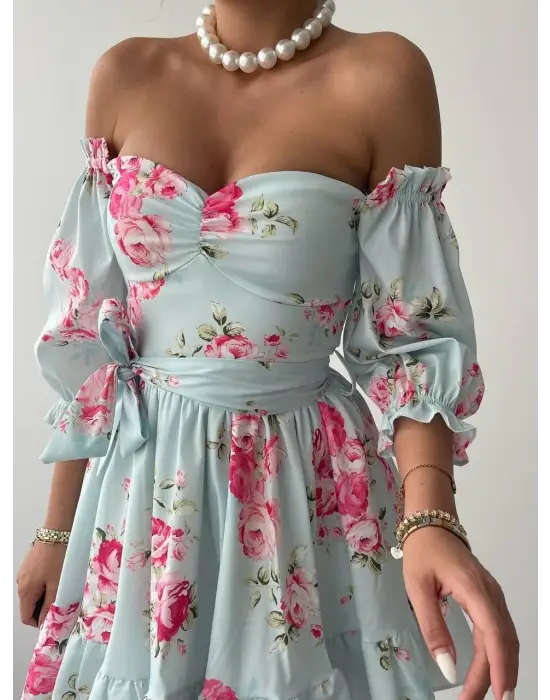 Omarı Seksi Belden Bağlamalı Mini Elbise