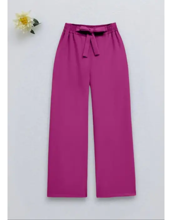 Omarı Özgür Hareket Eden Bol Paça Pantolon - Nar Çiçeği