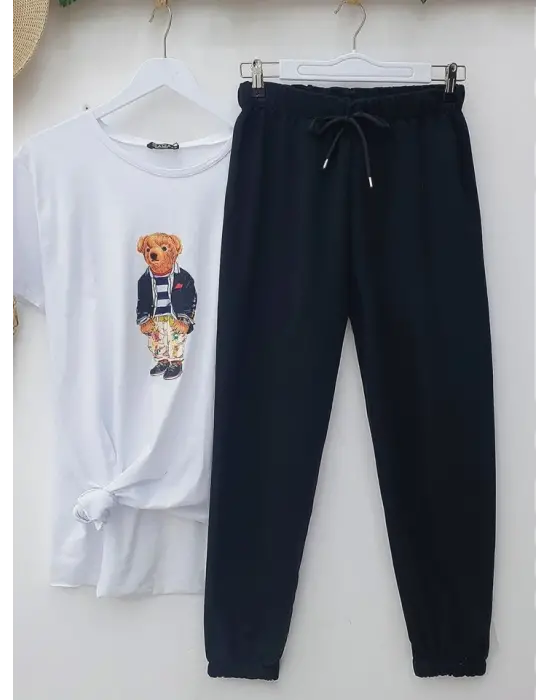 Beli Bağcıklı Eşofman Altı -Siyah