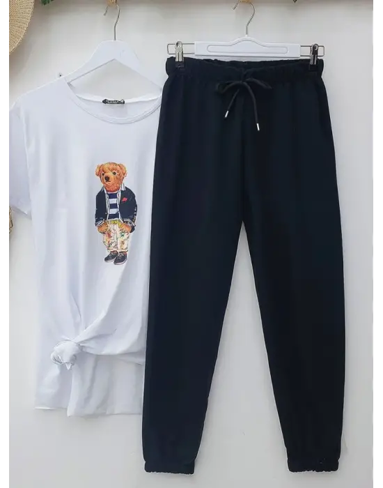 Beli Bağcıklı Eşofman Altı -Siyah