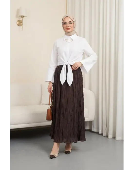 Beli Bağlamalı İspanyol Kol Poplin Gömlek Bluz -Beyaz