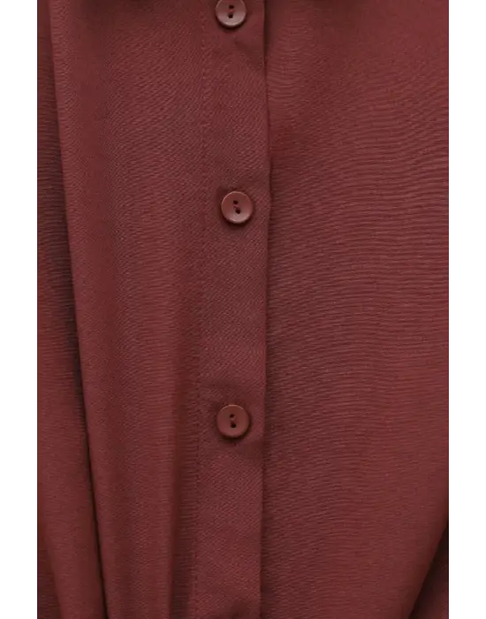 Beli Bağlamalı İspanyol Kol Poplin Gömlek Bluz -Bordo