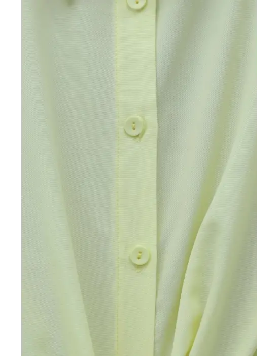 Beli Bağlamalı İspanyol Kol Poplin Gömlek Bluz -Sarı