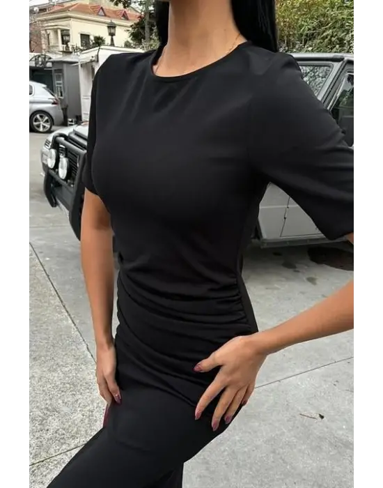 Omarı Rahat Ve Şık Beli Büzgülü Midi Elbise