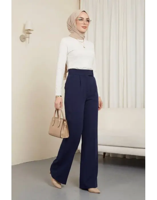 Beli Cırtcırt Detay Boru Paça Kumaş Pantolon -Laci