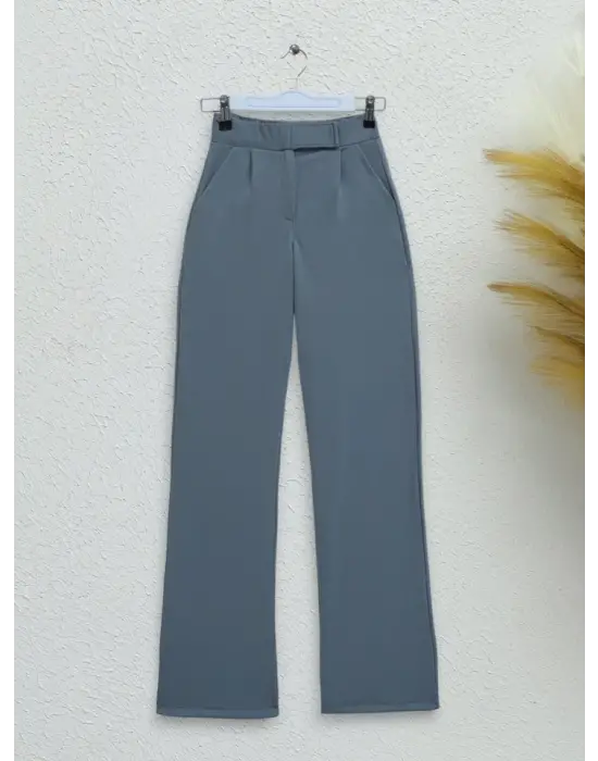 Beli Cırtlı Likralı Pantolon -Gri