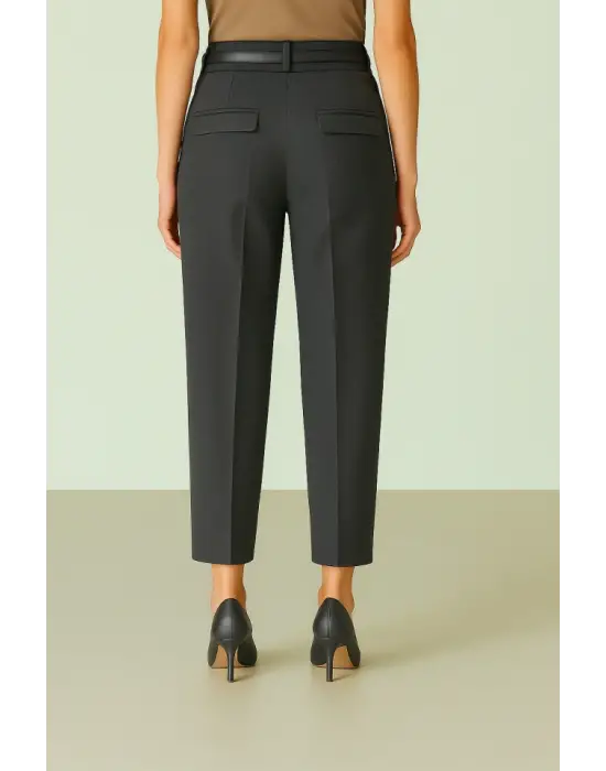 Beli Kemerli Çift Cepli Pantolon  -Füme