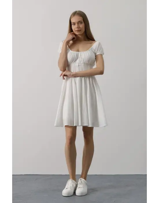 Beli Korseli Mini Elbise - Beyaz