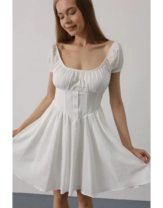 Beli Korseli Mini Elbise - Beyaz