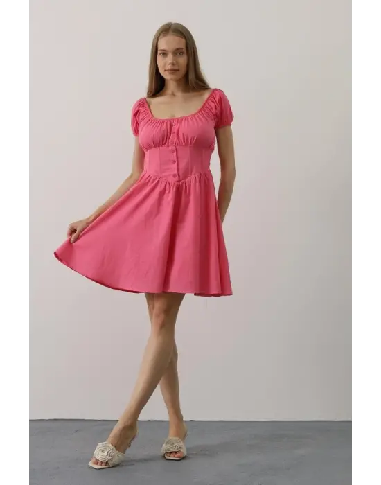 Beli Korseli Mini Elbise - Fuşya