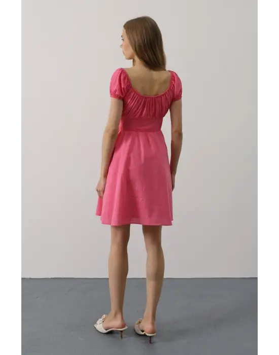 Beli Korseli Mini Elbise - Fuşya