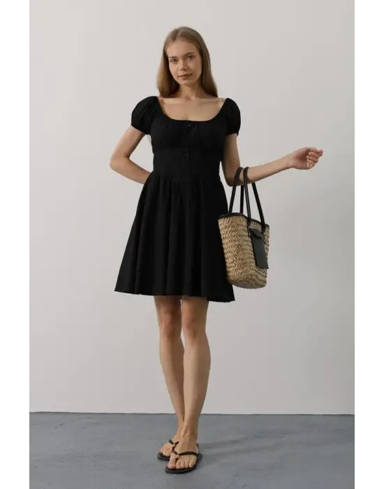 Beli Korseli Mini Elbise - Siyah