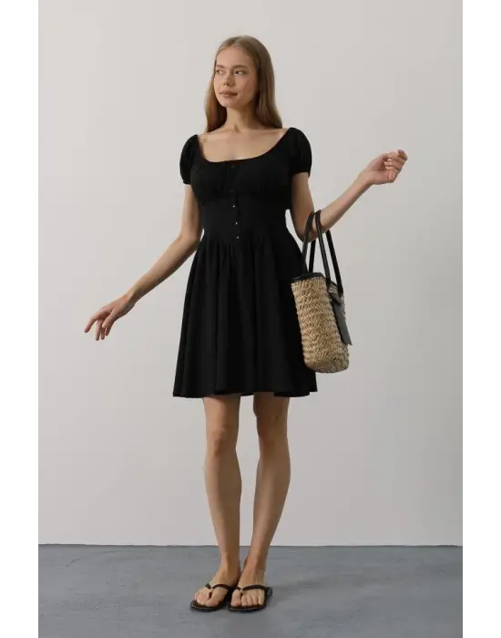 Beli Korseli Mini Elbise - Siyah