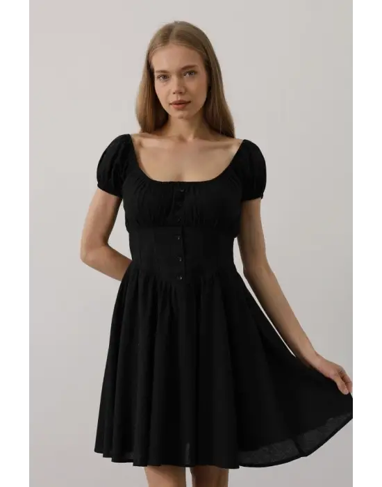 Beli Korseli Mini Elbise - Siyah