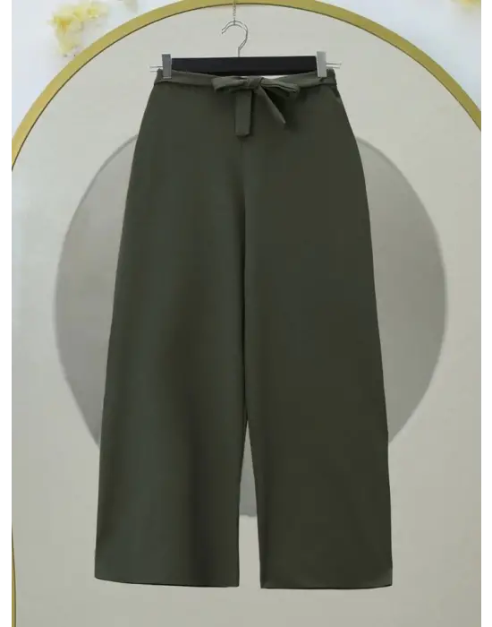 Omarı Rahat Kullanımlı Bol Paça Pantolon - Haki