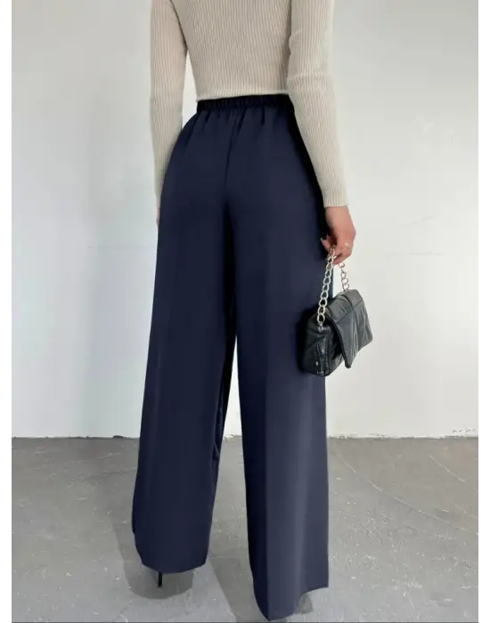 Beli Lastikli Bağlamalı  Bol Paça Pantolon  -Laci