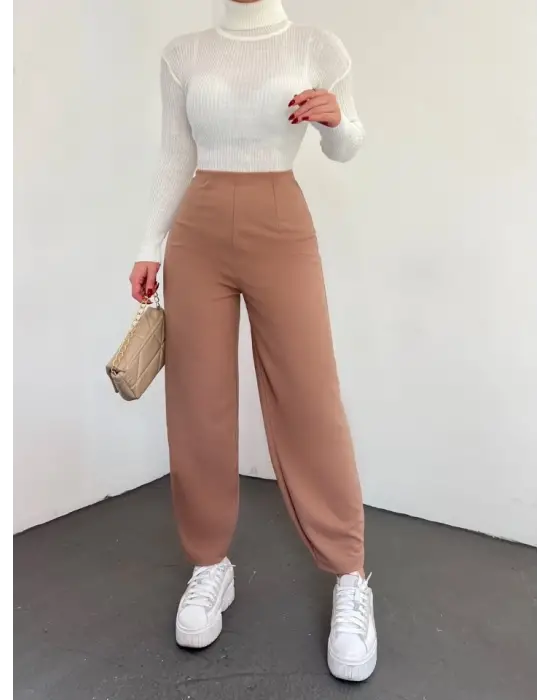 Beli Lastikli Balon Pantolon -Vizon