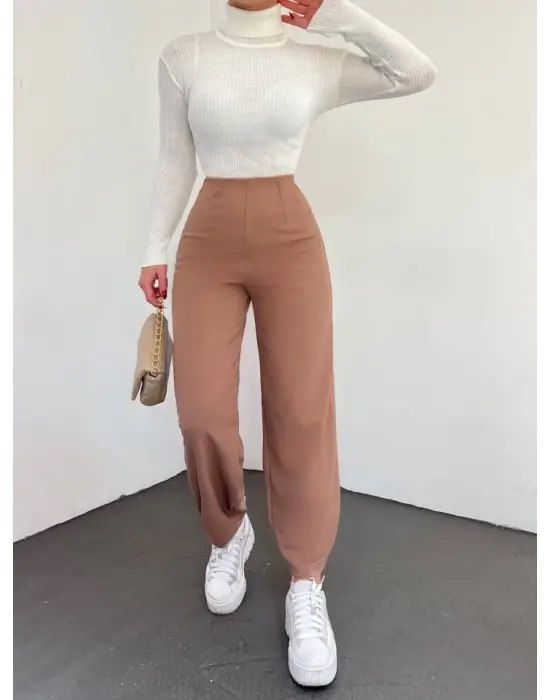 Beli Lastikli Balon Pantolon -Vizon