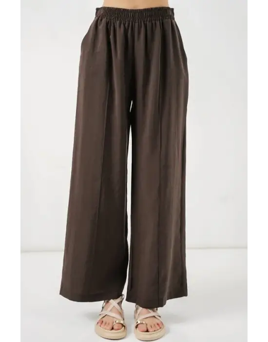 Beli Lastikli Bol Paça Pantolon 30087 - A.Kahve