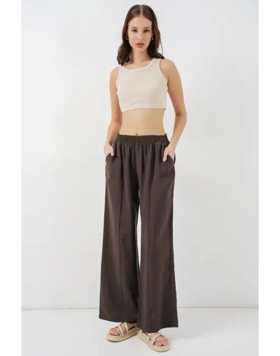 Beli Lastikli Bol Paça Pantolon 30087 - A.Kahve