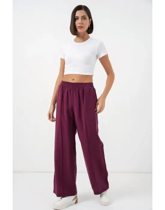 Beli Lastikli Bol Paça Pantolon 30087 - Bordo