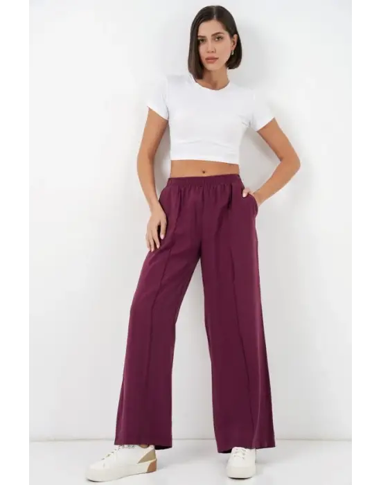 Beli Lastikli Bol Paça Pantolon 30087 - Bordo