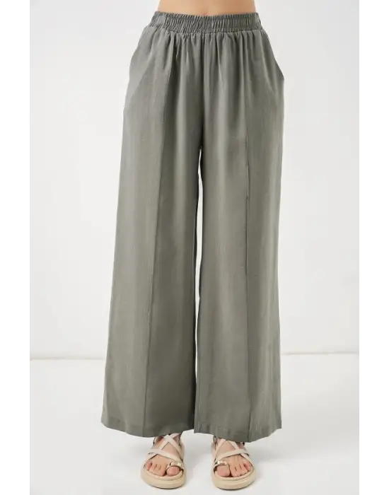 Beli Lastikli Bol Paça Pantolon 30087 - Gri