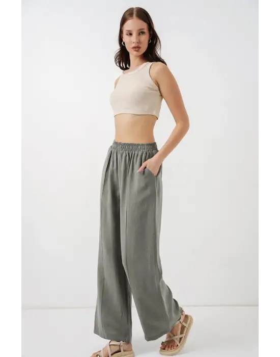 Beli Lastikli Bol Paça Pantolon 30087 - Gri