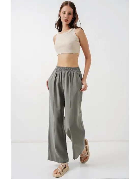 Beli Lastikli Bol Paça Pantolon 30087 - Gri
