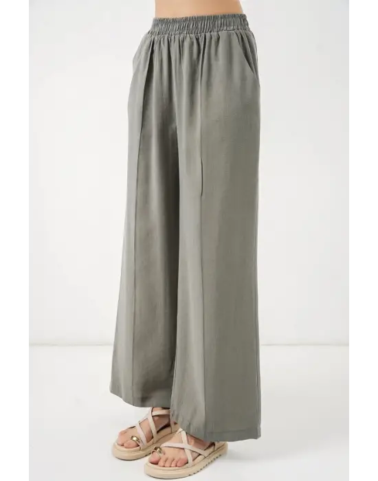 Beli Lastikli Bol Paça Pantolon 30087 - Gri