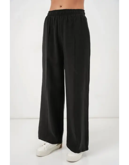 Beli Lastikli Bol Paça Pantolon 30087 - Siyah