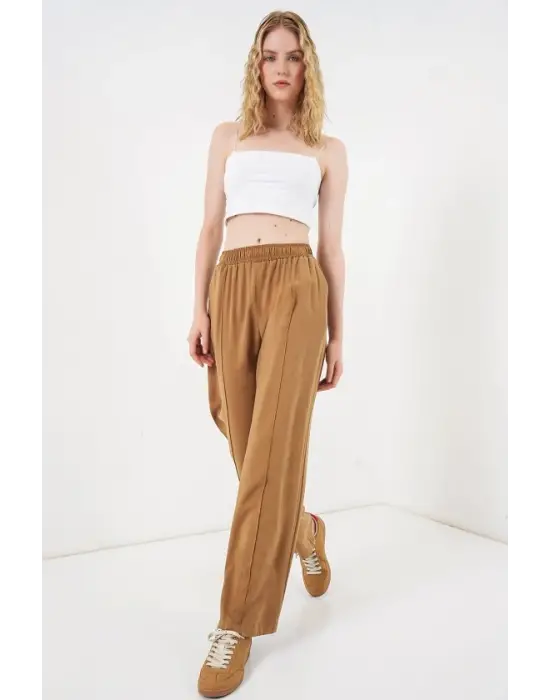 Beli Lastikli Bol Paça Pantolon 30087 - Taba