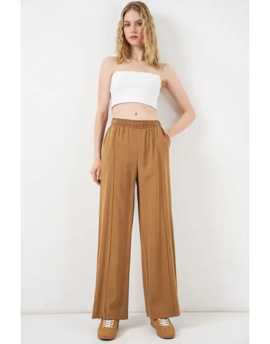 Beli Lastikli Bol Paça Pantolon 30087 - Taba