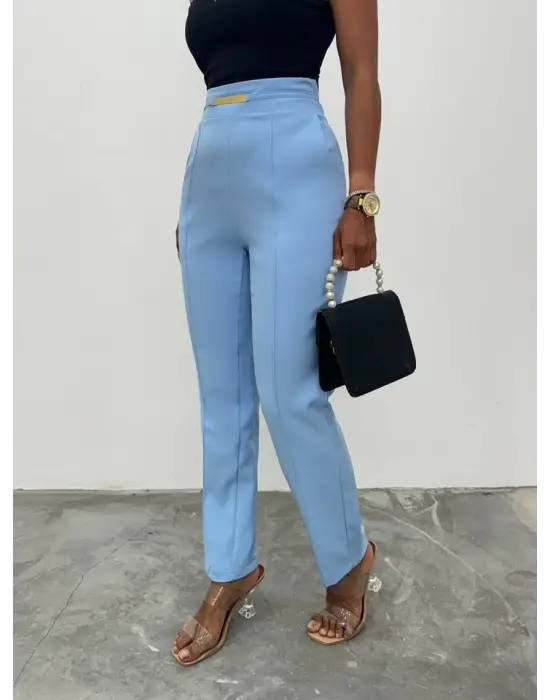 Omarı Beli Lastikli Cepli Pantolon - Hafif Mavi